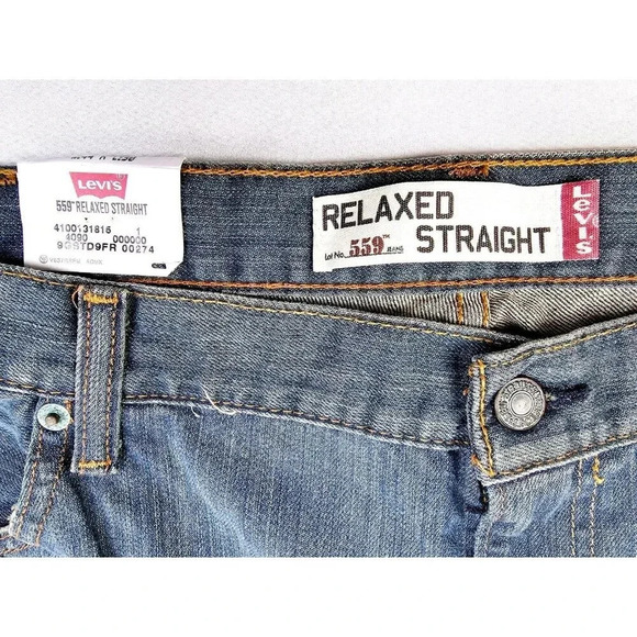 Levi's Size 44X30 Men's 559 Relaxed Straight Blue Denim Cotton Logo Jeans NWT - Picture 4 of 13